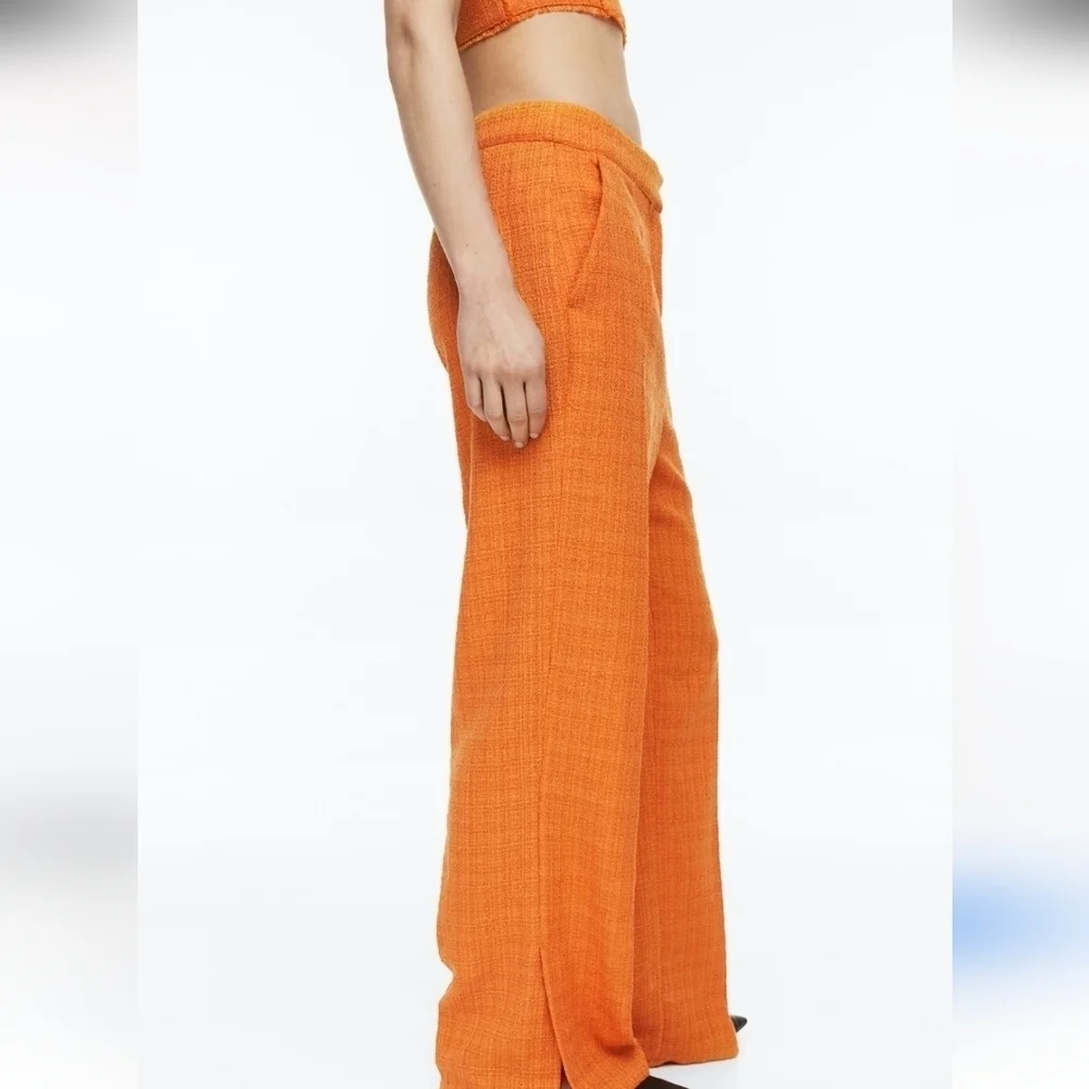 H&M Linen Blend Pleated Tailored Trousers In Orange. Size Small NWT